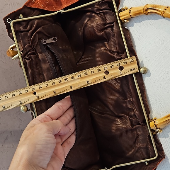 Vintage beaded metal and lurex accents bamboo handle purse clutch bag - Picture 4 of 15